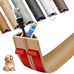 Floor Cord Cover, Floor Cable Cover, Cord Hider Floor, Soft PVC Self Adhesive, Extension Cord Covers for Floor, Prevent Cable Trips, for Offices, Gyms, Exhibitions (Light Brown, 6feet)