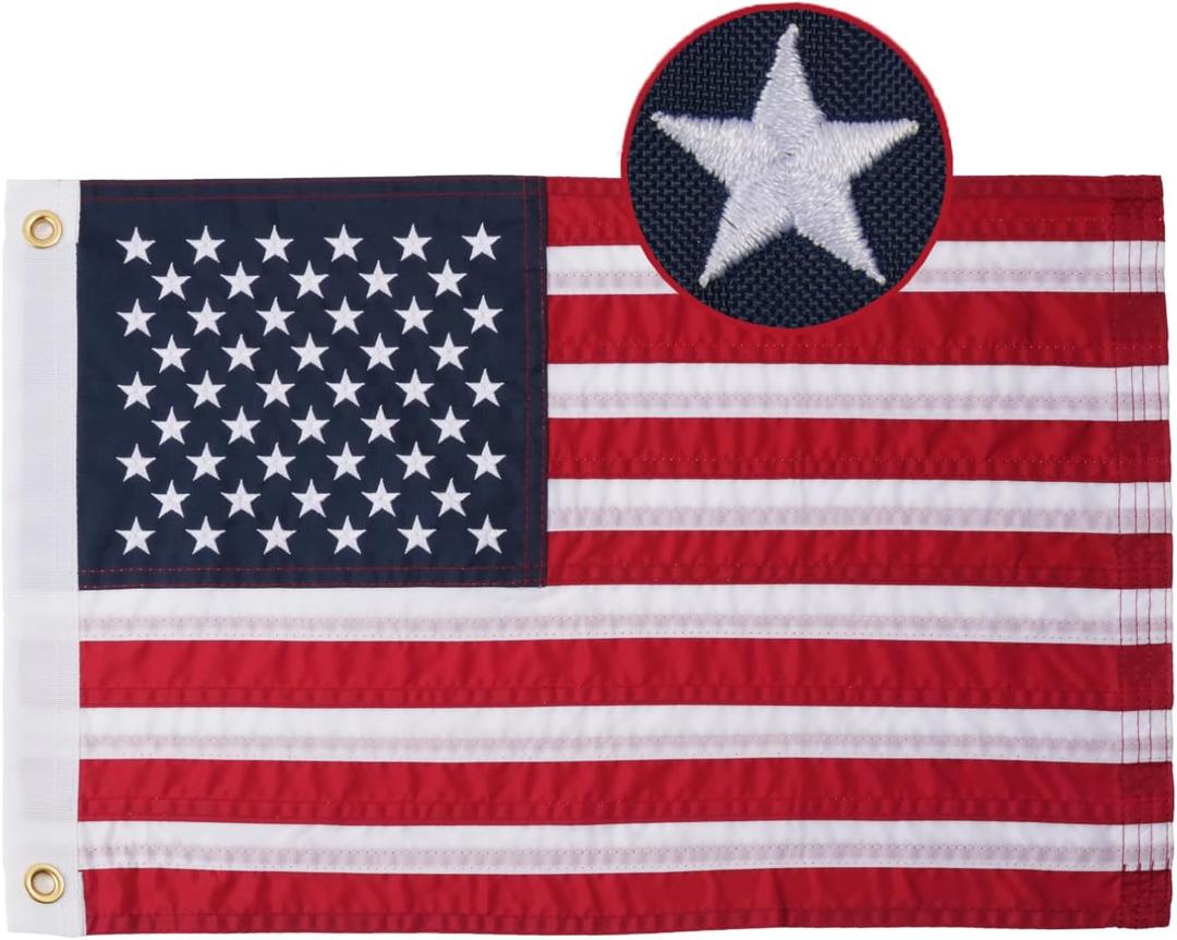AZCOVER American Flag 12x18 Inch, USA Boat Flag for Outside, Nylon Small American Flags with Embroidered Stars Sewn Stipes and Brass Grommets for Marine UTV Yacht