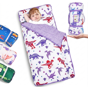 Primlect Thickened Toddler Nap Mat with Removable Pillow and Minky Blanket, 22x45 In Sleeping Bag, Washable, Roll up, Perfect for Daycare, Preschool, Kindergarten, Boys and Girls Dinosaur