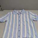 Verdusa Men's Striped Crochet Button Down Shirts Hollow Out Half Sleeve Collared Knit Tops Blue S