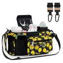 TOPDesign Universal Baby Stroller Organizer, Stroller Caddy with Heightened Insulated Cup Holders & Non-Slip Secure Hooks Accessories, Fits Most Strollers, Machine Washable (Chrysanthemum)