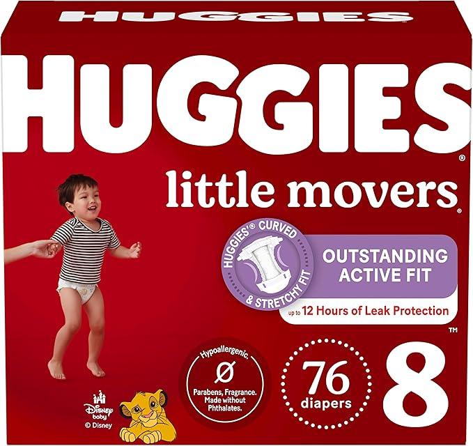 Huggies Size 8 Diapers, Little Movers Baby Diapers, Size 8 (46+ lbs), 76 Count (2 Packs of 38)