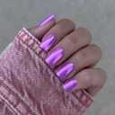 7 x Purple Press On Medium Square Chrome Aurora Glossy Artificial Solid Color Stick On Nails - 24Pcs