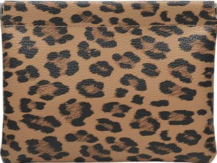 BAGSMART Small Makeup Bag for Women with Slip-in Pocket, Leopard