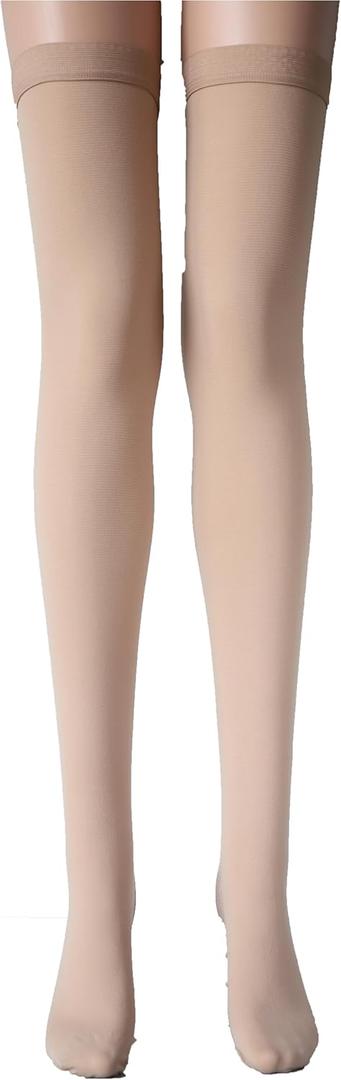 Medical Compression Thigh High Anti Embolism Stockings 15-20mmHg, for Edema, Varicose Veins, Swelling with Inspection Hole, Women & Men (X-Large, Nude)