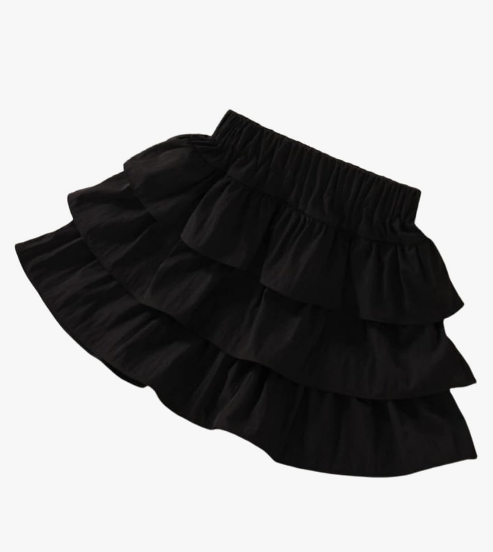 Little Girls Skirts with Shorts Underneath,3-Layer Ruffle Scooter Skirts for Girls, Size L