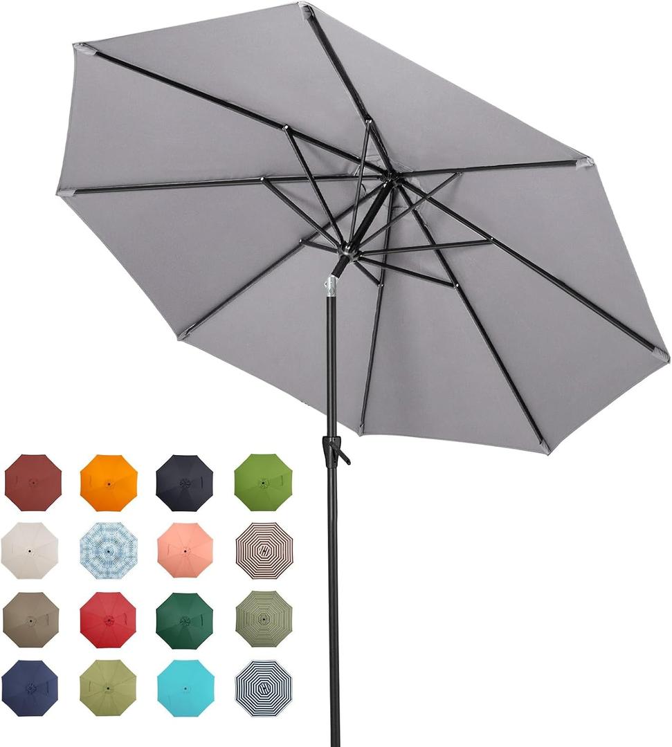 Tempera 10ft Patio Market Outdoor Table Umbrella with Push Button Tilt and Crank,Large Sun Umbrella with Sturdy Pole&Fade Resistant Canopy,Easy to Set, Grey