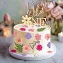 2 x JeVenis Wildflower Cake Toppers Wild One Flower Cake Decor First Birthday Cake Toppers for Floral Wild One Birthday Party Decoration Supplies (Golden 2)