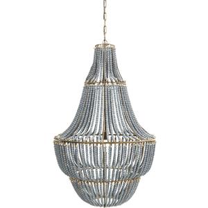 Creative Co-Op Metal and Draped Wood Bead Chandelier, Light Blue/Grey