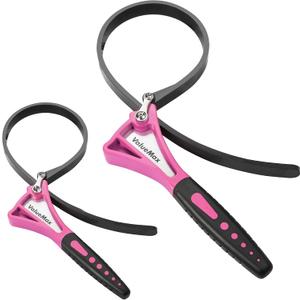 ValueMax 2-piece Strap Wrench Set, Adjustable Oil Filter Wrench with Max Diameter 4" (Small) and 6"(Large), Jar Opener, Pipe, Plumbing, Purple