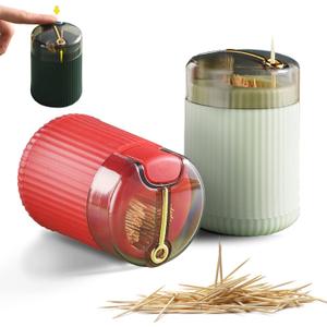 Automatic Toothpick Dispenser Holder with Toothpicks, Pop Up Toothpick Dispenser, Toothpicks Container Storage Box - Christmas Decoration (Light Green+Red)