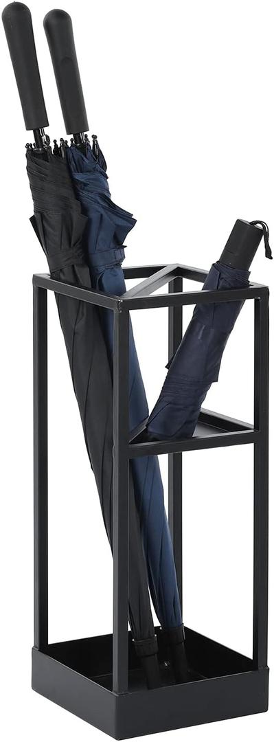 MyGift Umbrella Stand,Umbrella Holder for Entryway,20 Inch Tall Modern Metal Geometric Freestanding Umbrella Rack or Cane Holder with Shelf for Small Umbrellas and Bottom Drip Tray (Black), 7.8