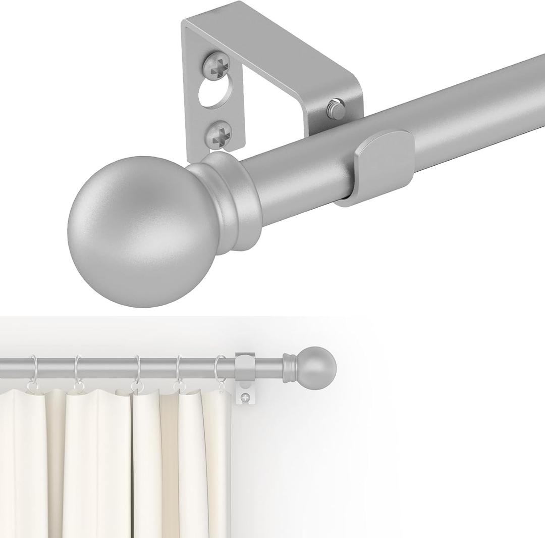 Curtain Rods for windows 32-48 inch, 5/8 inch Decorative Silver Splicing Heavy Duty Metal Curtain Rod set with Brackets
