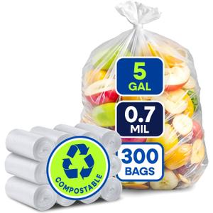 PLASTIC PRINCE 5-Gallon Compostable Trash Bags Biodegradable Trash Bags, 19.5" x 23" 0.7 Mil Can Liners 12 Rolls of 25/Roll, 300/Case