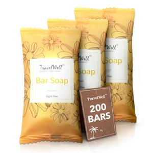 Bar Soap Bulk - 200 Pack, 0.75 oz Rectangular Travel Size Soap Bars - Individually Wrapped for Hotels and Motels - Great for Vacation Rental and Airbnb Toiletries or Hygiene Kits Supplies (0.25 Ounce (Pack of 3))