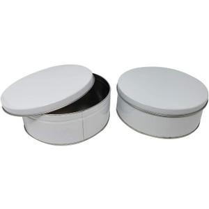 Premium Cookie Tin (2 Pack) Pure White, Elegant Classy Empty - Cookie Gift Tins, Round, Extra Thick Steel