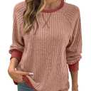 5 x SHEWIN Women Fall Sweatshirt Lightweight Long Sleeve Pullover Tops Casual Oversized Shirts Color Black Patchwork Shirts Size M Red