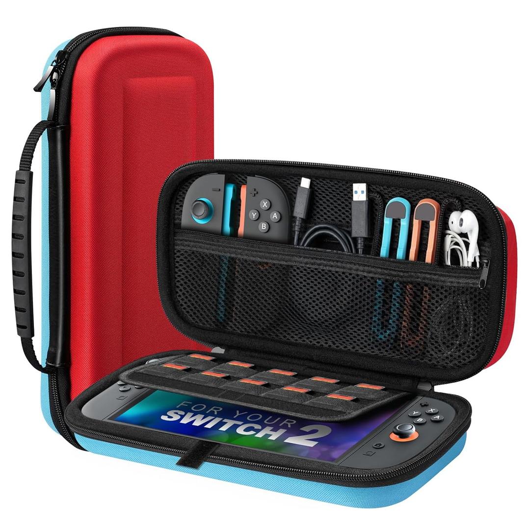 2 x TiMOVO Carrying Case for Nintendo Switch 2 2025, Large Capacity Protective Hard Shell Portable Travel Case Pouch for Switch 2, with 10 Game Card Slots and Pockets for Console & Accessories, Blue+Red
