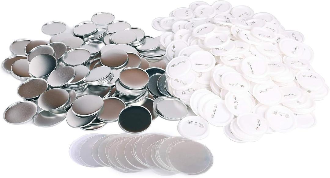 CREWORKS 100 Sets 2.25 inch/58mm Blank Button Badge for Button Making Machine, Button Maker Supplies Round Badge Button Press Refill, Includes Metal Shells & Clear Mylar & Plastic Base