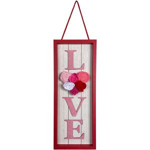 Love Sign Valentine's Day Decorations Cloth Flower Wooden Hanging Pink Loving Dcor Vintage Home Sign Rustic Front Door Romantic Gift for Lover
