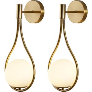 KCO Wall Sconce Mid-Century Drop Design Wall Mounted Light Brushed Brass Wall Lamps, Wall Mount Light Fixture for Bedside Living Room (2 Pack)