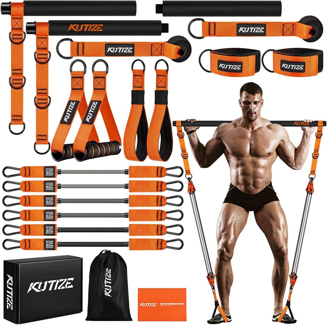 Pilates Bar Kit with Resistance Bands, Heavy Duty Pilates Equipment for Men, Strength Training Bar for Legs, Hip, Back, Arm, Abs, Chest, Shoulders, Portable Home Gym Full Body Workout Equipment (1-Orange) Pilates Bar Kit with Resistance Bands, Heavy Duty Pilates Equipment for Men, Strength Training Bar for Legs, Hip, Back, Arm, Abs, Chest, Shoulders, Portable Home Gym Full Body Workout Equipment (1-Orange)