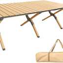 Folding Camping Table, Roll-Up Folding Table with Carry Bag, Portable Aluminum Picnic Table, Low Height Beach Table for Outdoor Use, Travel, BBQ & Hiking, Easy Assembly (Natural), 23.62" x 45.67" x 17.72"