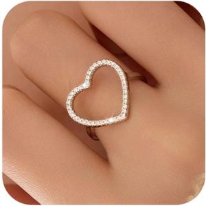 925 Sterling Silver Cute Heart CZ Promise Ring for Women 14K Gold Plated Hollow Shiny Elegant Rings to Daughter Mother Dainty Stackable Ring 2025 Wedding Christmas Halloween Jewelry Gifts