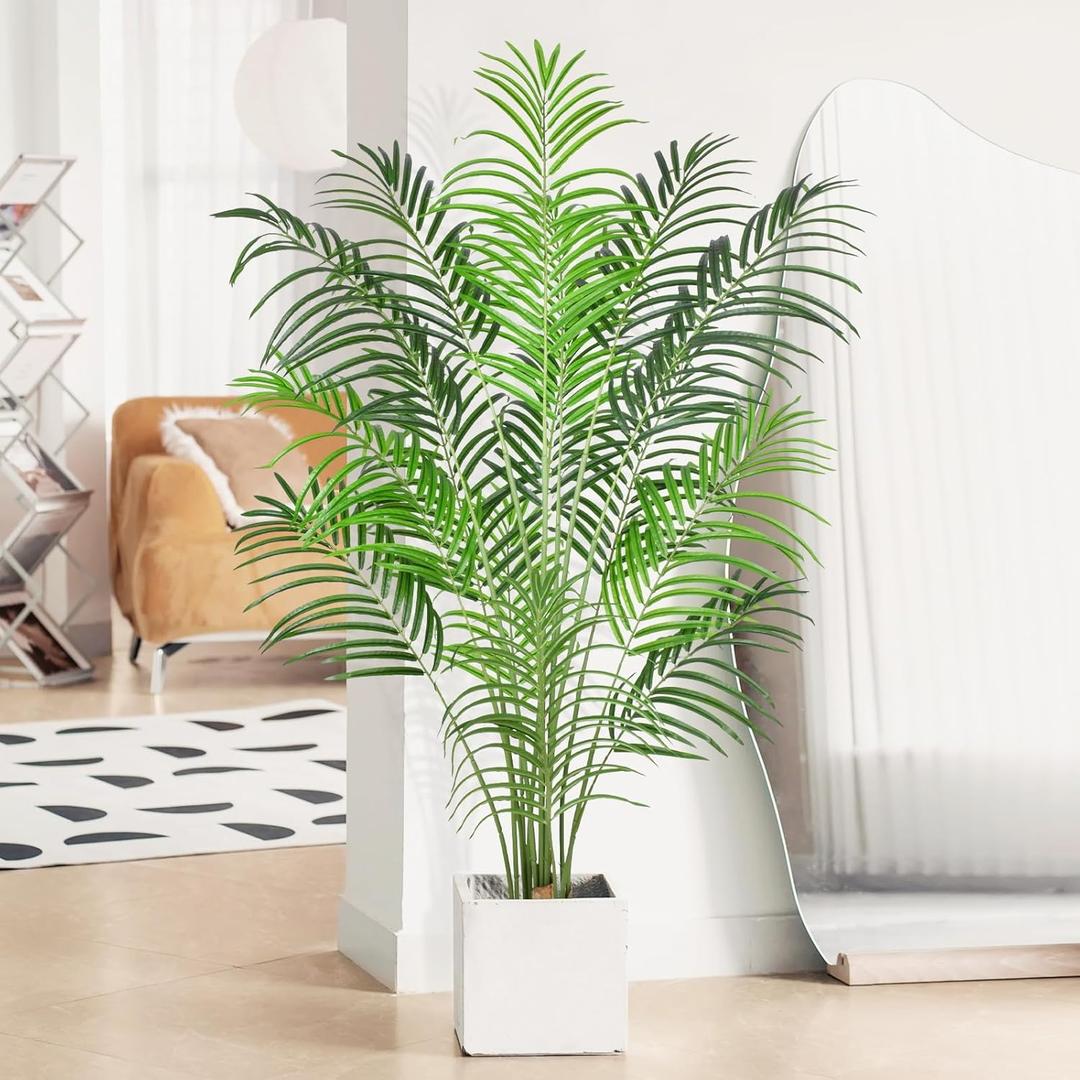 Artificial Palm Tree 5.5ft Tall Fake Palm Tree Indoor Decor with 15 Trunks and Real Bark Design Faux Tropical Areca Palm Silk Floor Plant in Pot for Home Office Living Room Bedroom Decor 1pcs (5ft 6in)