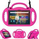 Fire HD 8 & HD 8 Plus Tablet Case for Kids(12th/10th Generation, 2024/2022/2020 Release), Sanyetral Lightweight Shockproof Cover with Shoulder Strap, Stand and Handle Not for Nokia TCL Samsung -Pink