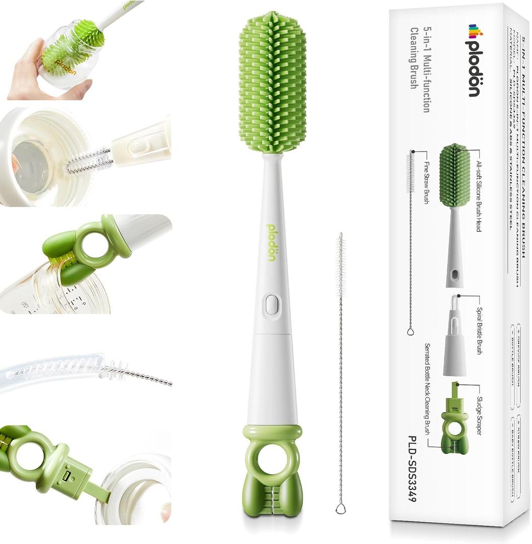 Detachable 5-in-1 Bottle Cleaning Brush Set - Silicone Baby Bottle Brush Cleaner Kit with Nipple Brush, Detail Brush & Straw Brush, Portable Long Handle Bottles Scrubber Cleaning Tool