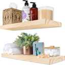 Sorbus Wood Floating Shelves for Wall - 16 Solid Wood Shelves for Bathroom Decor, Books, Bedroom & Living Room - Set of 2 Natural Wall Mounted Kitchen Shelves - Durable Solid Pine