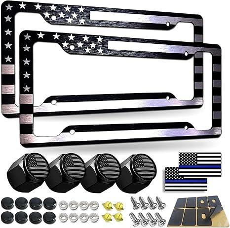 American Flag Mountain License Plate Frames - 2 Pack US Flag License Plate Holder,Stainless Steel Rust-Proof Waterproof Car Decorative Tag Frame with Screws Fasteners Caps