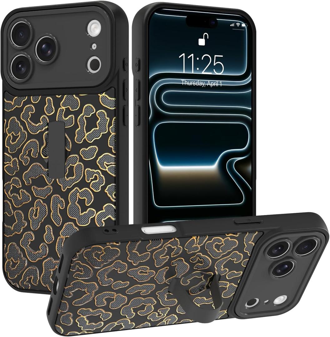 Compatible with iPhone 17 Pro Max Case with Finger Strap, Black | Luxury Cheetah Print Shockproof Soft TPU Protective Cover for Women Girls, Anti Scratch Case for 17 Pro Max 6.9 Inch