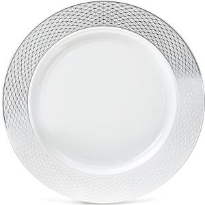 " OCCASIONS " 120 Pieces Chargers pack Wedding Party 12'' Disposable Plastic Charger Plates/Chargers (Diamond in White & Silver)
