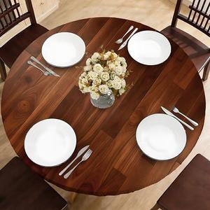 BOOWEATS Wood Grain 48 Inch Round Fitted Cloth Tablecloth with Elastic Edged, Waterproof Oil Proof Wipeable Table Cover for Indoor Outdoor Patio Table, Fits Round Tables Up to 46" - 50" Diameter