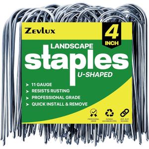 4 Inch 40 Pack 11 Gauge U - Shape Garden Stakes Set: Drip, Line & Irrigation Tubing Stakes, Galvanized Landscape Staples for Tube, Lawns, Weed Barriers, Landscape Fabrics, Irrigation Hose, Floor Mats