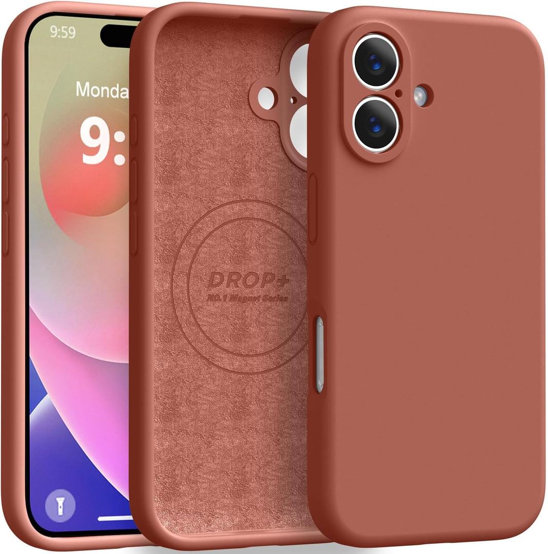 Ktele Magnetic for iPhone 16 Case [Compatible with Magsafe] [Premium Silicone Satin-Smooth Touch] Slim Shockproof Anti-Scratch Microfiber Lining Case, 6.1 inch, Caramel