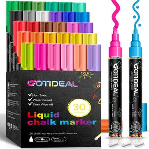 GOTIDEAL Chalk Markers, 30 Colors Liquid Chalk Markers for Blackboard Chalkboard Calendar Glass Neon Pens, Washable Window markers Paint and Drawing for Car, Auto, Bistro, Mirror Wet Erase Chisel Tip