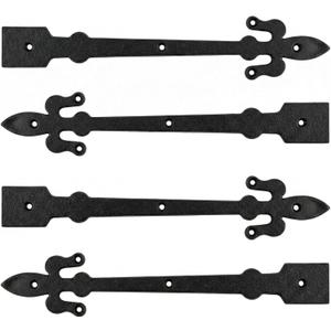 4 Pack 12'' Heavy Duty Decorative Garage Door Hinges Matte Black Powder Coated Dummy Barn Gate Hinges Strap Metal Garage Door Hardware for Barn Gate Cabinet Shutter Shed Fleur De Lis Style