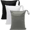 babygoal Wet Dry Bags 3 Pack, Waterproof Reusable Travel Bags for Swimsuits, Baby Cloth Diapers, Beach, Pool, Gym Bag & Wet Clothes with 2 Pockets L-BWG (01 Black&Grey&White)