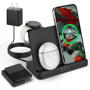 Wireless Charger for Google - Foldable 3 in 1 Wireless Charging Station Compatible with Google Pixel Watch 3/2, for Pixel 9 Pro XL/9/Fold/8/7/7A/6 Pro, Pixel Buds Pro/2 (Not for Pixel Watch 1)