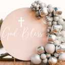 Baptism Wall Decal - God Bless Cross Baby Shower Decal, Baptism First Communion Party Decorations (White)