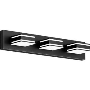 Ralbay LED Modern Bathroom Vanity Lights Black 3-Light 24inch Matte Black Modern Acrylic Bathroom Wall Lighting Fixtures Over Mirror