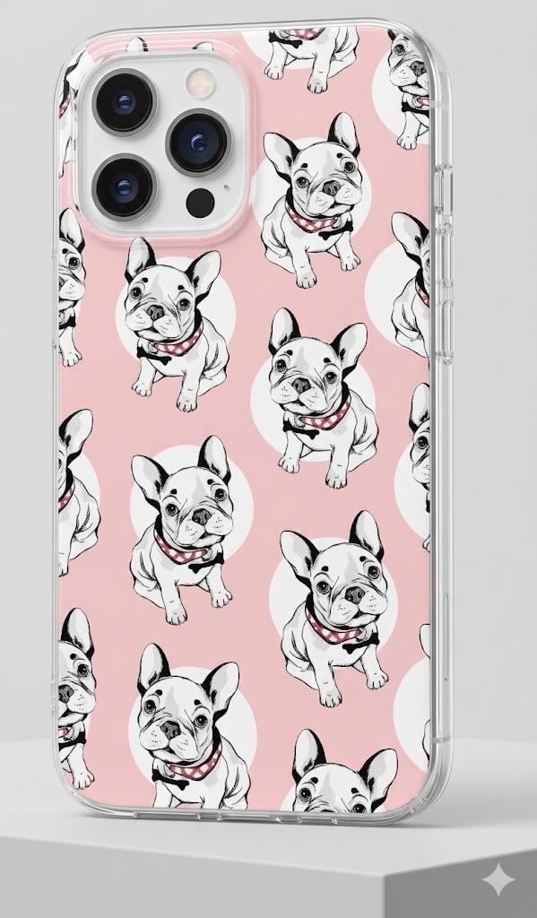 AKORAVO Full Protective Shockproof Slim Soft TPU Clear iPhone 14/13 6.1 Case, Cute Cartoon Animal Pet Dog Puppy French Bulldog Pink