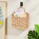 iEGrow Set of 2 Hanging Basket, Wicker Wall Basket Natural Water Hyacinth, Hanging Baskets for Organizing and Decor, Storage Baskets for Door Mounted Entryway Flower Mail Plant Garden