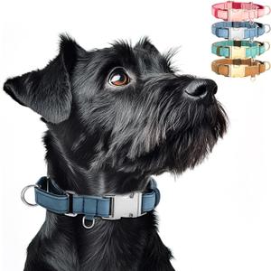 WHIPPY Vegan Leather Dog Collar No Slip Martingale Dog Collar with Quick Release Metal Buckle for Large Medium Small Dogs,Blue (L:Fit 16-21" Neck)