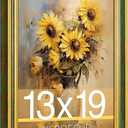 13x19 Picture Frame, HD Real Glass Vintage 13x19 Photo Frame, 13 by 19 Poster Frame with Gold Vintage Green Texture Border Horizontal & Vertical Display for Tabletop or Wall Decor (1 Pack)