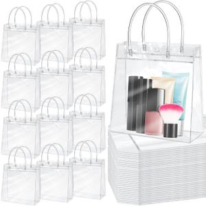Reginary 85 Pcs Clear PVC Gift Bags with Handles Plastic Transparent Wrap Bags Bulk Reusable Bride Favor Totes for Shopping Wedding Baby Shower Birthday Party (6.89x6.89x3.54 Inch)