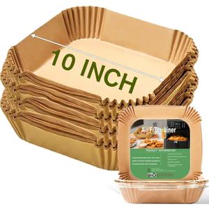 10 Inch Largest Square Air Fryer Disposable Paper Liner, XXL 100Pcs Air Fryer Parchment Liners for 8QT or Bigger Air Fryer, Nonstick, Food Grade Baking Paper for Frying, Roasting and Microwave